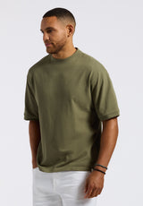 Buffalo David Bitton Kinsley Men's Piqué Crew Neck Relaxed T-Shirt color ARMY GREEN