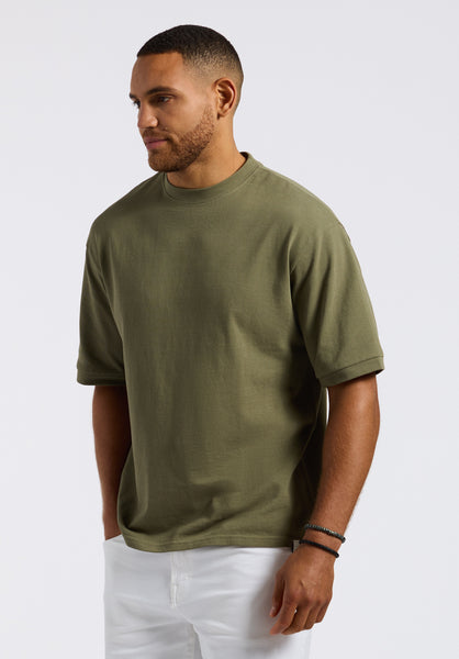 Buffalo David Bitton Kinsley Men's Piqué Crew Neck Relaxed T-Shirt color ARMY GREEN