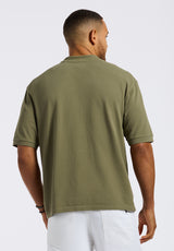 Buffalo David Bitton Kinsley Men's Piqué Crew Neck Relaxed T-Shirt color ARMY GREEN