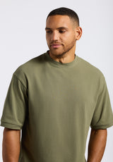 Buffalo David Bitton Kinsley Men's Piqué Crew Neck Relaxed T-Shirt color ARMY GREEN