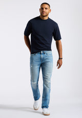 Buffalo David Bitton Kinsley Men's Piqué Crew Neck Relaxed T-Shirt color MIDNIGHT BLUE
