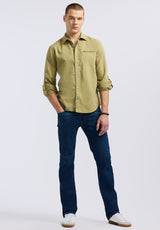 Buffalo David Bitton Simbio Men's Long-Sleeve Linen Blend Fitted Shirt color GREEN OLIVE