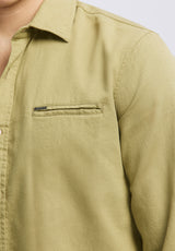 Buffalo David Bitton Simbio Men's Long-Sleeve Linen Blend Fitted Shirt color GREEN OLIVE