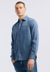 Buffalo David Bitton Simbio Men's Long-Sleeve Linen Blend Fitted Shirt color MOONLIGHT BLUE
