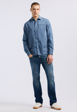 Buffalo David Bitton Simbio Men's Long-Sleeve Linen Blend Fitted Shirt color MOONLIGHT BLUE