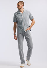 Buffalo David Bitton Salaman Men's Short-Sleeve Striped Camp Shirt color WHALE