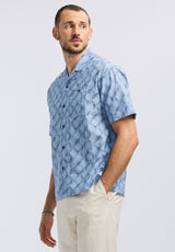 Buffalo David Bitton Sonix Men's Short-Sleeve Wave Pattern Relaxed Fit Camp Shirt color WHALE
