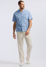 Buffalo David Bitton Sonix Men's Short-Sleeve Wave Pattern Relaxed Fit Camp Shirt color WHALE