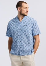 Buffalo David Bitton Sonix Men's Short-Sleeve Wave Pattern Relaxed Fit Camp Shirt color WHALE