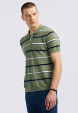Buffalo David Bitton Winder Men's Short-Sleeve Striped Sweater Polo color HEDGE GREEN