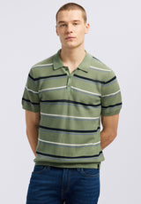 Buffalo David Bitton Winder Men's Short-Sleeve Striped Sweater Polo color HEDGE GREEN