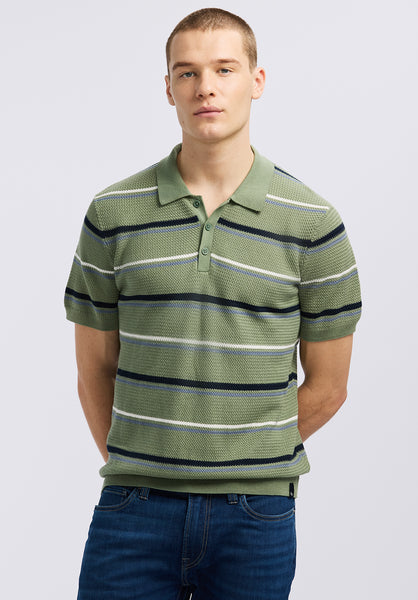 Buffalo David Bitton Winder Men's Short-Sleeve Striped Sweater Polo color HEDGE GREEN