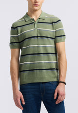 Buffalo David Bitton Winder Men's Short-Sleeve Striped Sweater Polo color HEDGE GREEN