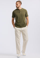 Buffalo David Bitton Klaus Men's Short-Sleeve Striped Henley Top color FERN