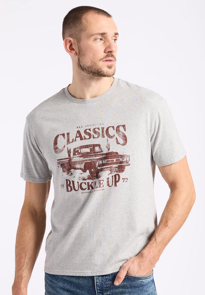 Buffalo David Bitton Trige Men's Graphic T-Shirt with Pickup Truck Print color HEATHER GREY