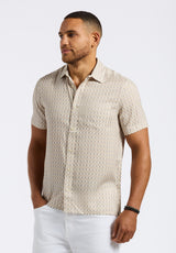Buffalo David Bitton Sirilo Men's Short Sleeve Fitted Shirt with Geometric Print color MILK