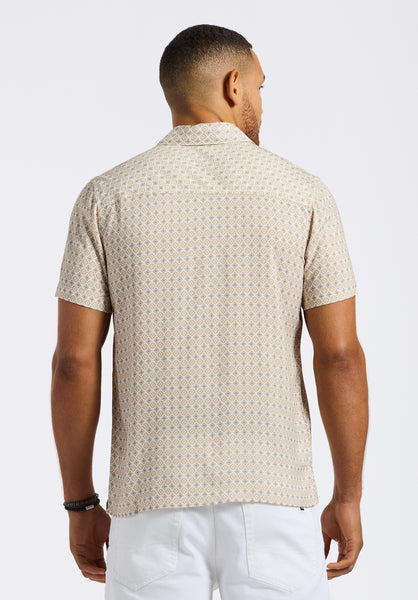 Buffalo David Bitton Sirilo Men's Short Sleeve Fitted Shirt with Geometric Print color MILK