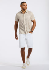 Buffalo David Bitton Sirilo Men's Short Sleeve Fitted Shirt with Geometric Print color MILK