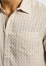Buffalo David Bitton Sirilo Men's Short Sleeve Fitted Shirt with Geometric Print color MILK