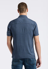 Buffalo David Bitton Sirilo Men's Short Sleeve Fitted Shirt with Geometric Print color MIDNIGHT BLUE
