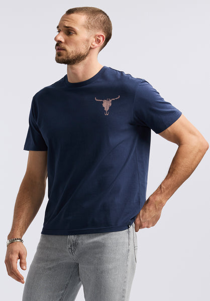 Buffalo David Bitton Tundla Men's Graphic T-Shirt with Buffalo Skull Print color WHALE