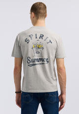 Buffalo David Bitton Thirsk Men's Graphic T-Shirt with Spirit of Summer Print color HEATHER GREY