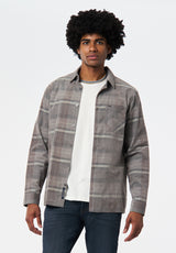 Sinclair Men’s Long-Sleeve Plaid Corduroy Shirt with Chest Pocket color GRAY PINSTRIPE