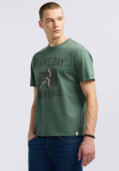 Buffalo David Bitton Titus Men's Graphic T-Shirt with Game Day Essentials Print color DARK FOREST