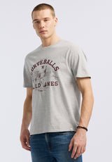 Buffalo David Bitton Tavis Men's Graphic T-Shirt with Curveballs 'n Old Ones Print color HEATHER GREY