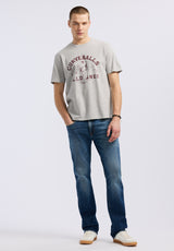 Buffalo David Bitton Tavis Men's Graphic T-Shirt with Curveballs 'n Old Ones Print color HEATHER GREY