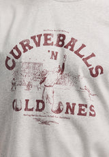 Buffalo David Bitton Tavis Men's Graphic T-Shirt with Curveballs 'n Old Ones Print color HEATHER GREY