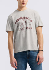 Buffalo David Bitton Tavis Men's Graphic T-Shirt with Curveballs 'n Old Ones Print color HEATHER GREY