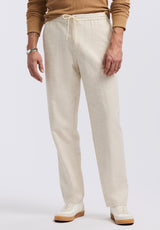 Buffalo David Bitton Pilsen Men's Linen-Blend Straight-Leg Pull-On Pants color MILK