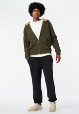 Fasox Men's Relaxed Full-Zip Hooded Jacket with Sherpa Lining color FERN