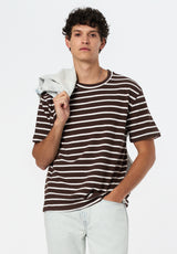 Kosta Men's Short-Sleeve Crewneck Striped Top color MILK