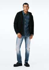 Walmick Men's Full-Zip Knit Hooded Jacket with Sherpa Lining color BLACK