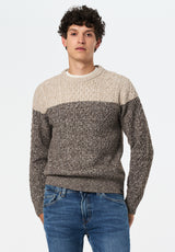 Wintor Men's Relaxed Colorblock Cable Knit Sweater color DUNE