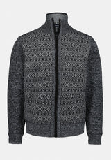 Winlow Men's Relaxed Full-Zip Jacquard Knit Sweater color HEATHER GREY