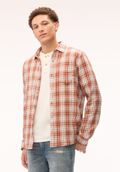 Buffalo David Bitton Saroz Men's Plaid Long Sleeve Shirt, Coconut Shell