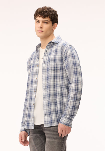 Buffalo David Bitton Saroz Men's Plaid Long Sleeve Shirt, Vintage Indigo