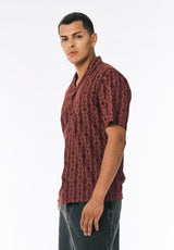 Sandro Chemise de Camp Imprimée à Manches Courtes pour Homme, Chocolat - BM24768