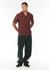 Sandro Chemise de Camp Imprimée à Manches Courtes pour Homme, Chocolat - BM24768