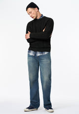 Walder Men's Relaxed Cable Knit Sweater color BLACK