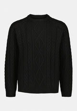 Walder Men's Relaxed Cable Knit Sweater color BLACK