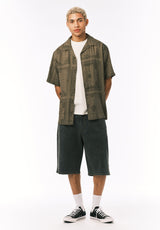 Buffalo David Bitton Sandro Men’s Printed Short Sleeve Camp Shirt COLOR Army Green