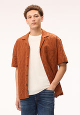 Buffalo David Bitton Sonix Men's Short Sleeve Camp Collar Shirt, Coconut Shell