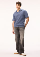 Buffalo David Bitton Kido Men's Ribbed Short Sleeve Polo, Vintage Indigo