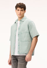 Buffalo David Bitton Shiro Men's Striped Short Sleeve Heavyweight Shirt, North Atlantic