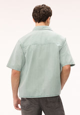 Buffalo David Bitton Shiro Men's Striped Short Sleeve Heavyweight Shirt, North Atlantic