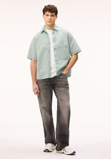 Buffalo David Bitton Shiro Men's Striped Short Sleeve Heavyweight Shirt, North Atlantic
